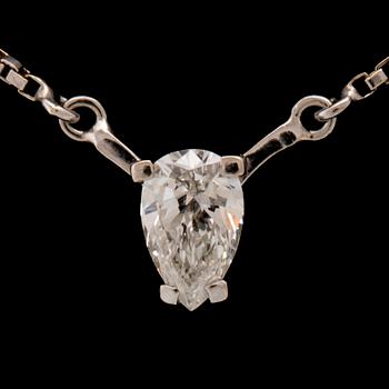 Necklace 18K white gold with a pear-cut diamond, Unoaerre Italy.