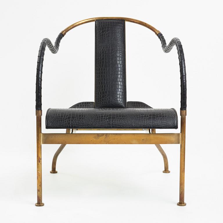 Mats Theselius, an "El Rey" brass and black leather armchair, Källemo, Sweden post 1999.