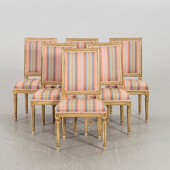 A set of six Gustavian style chairs around 1900.