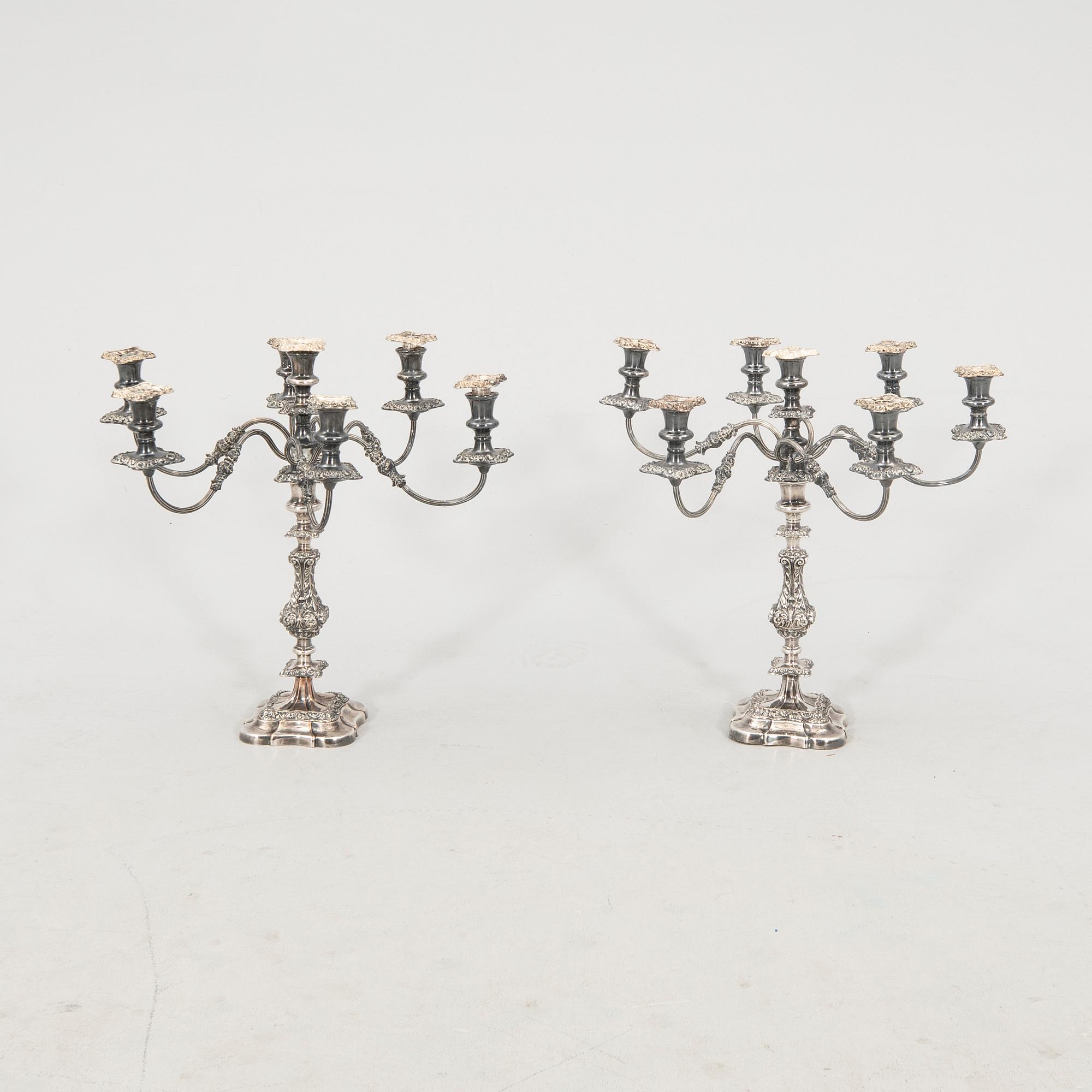 Candelabras, a pair, nickel silver, likely England circa 1900.