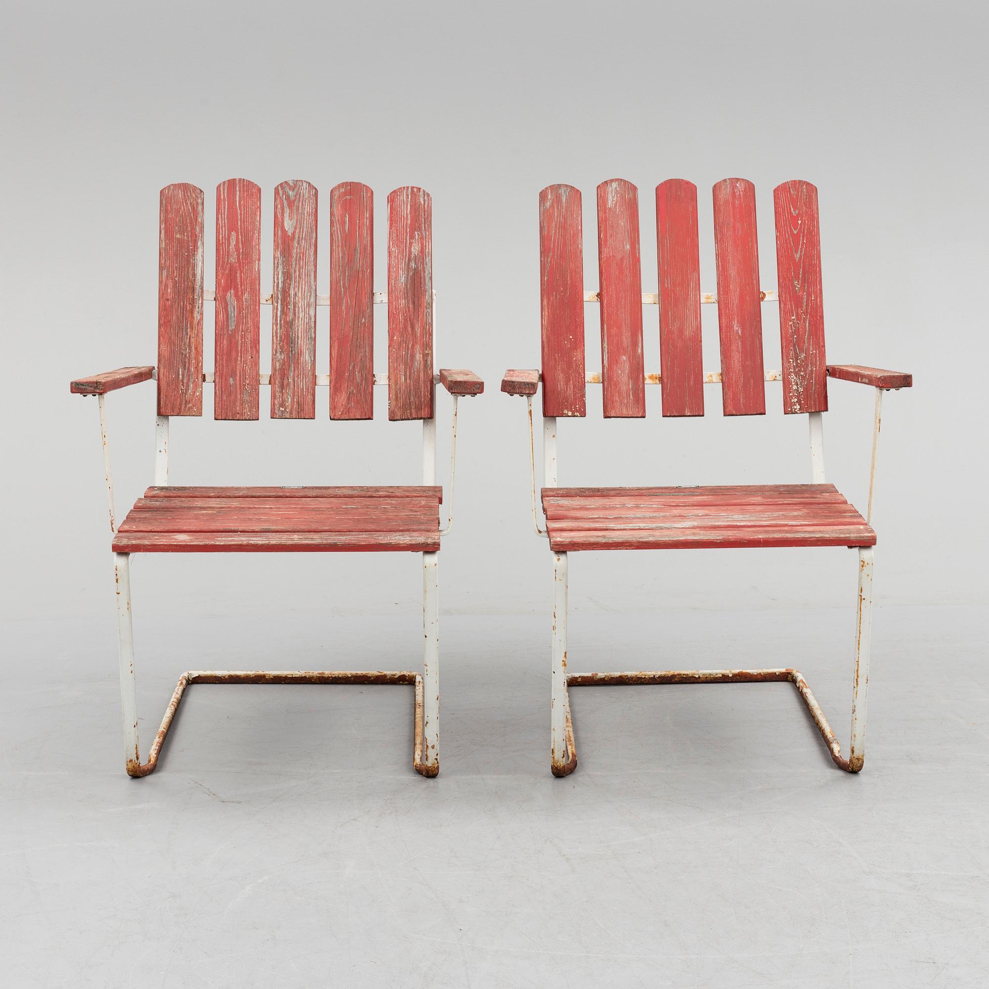 A pair of mid 20th century garden armchairs by Grythyttan stålmöbler.