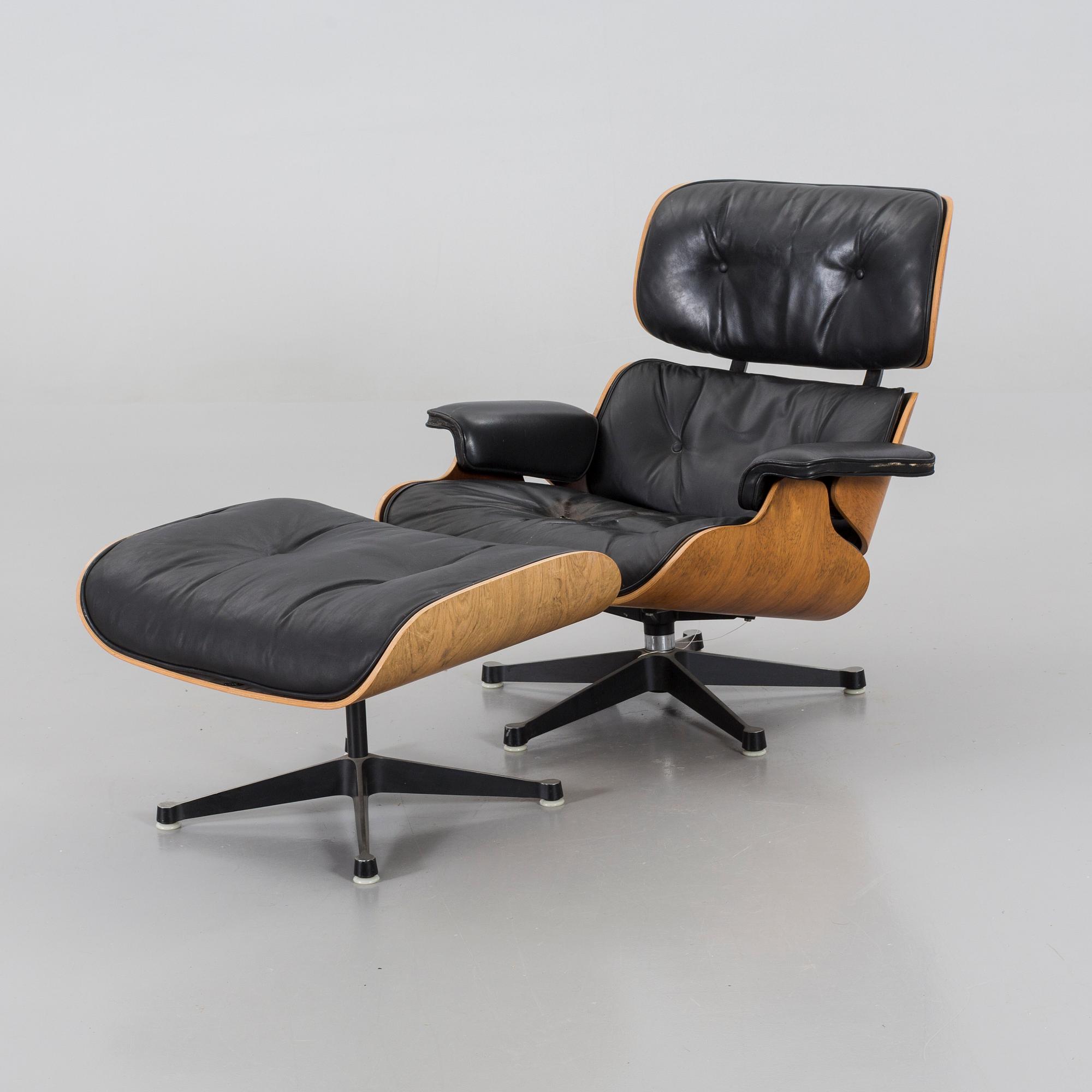 A armchair and footstool, "Lounge Chair", Charles & Ray Eames, USA, Herman Miller, 1970s,