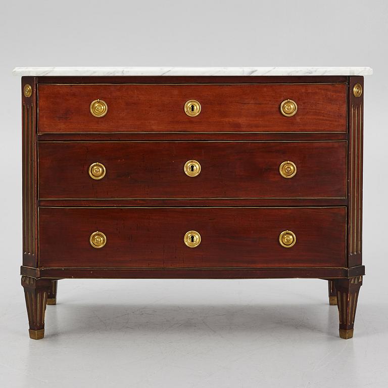 A late Gustavian mahogany commode, Stockholm, late 18th century.