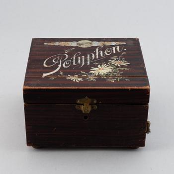 Polyphon wooden music box with ten discs, Germany, c. 1900.