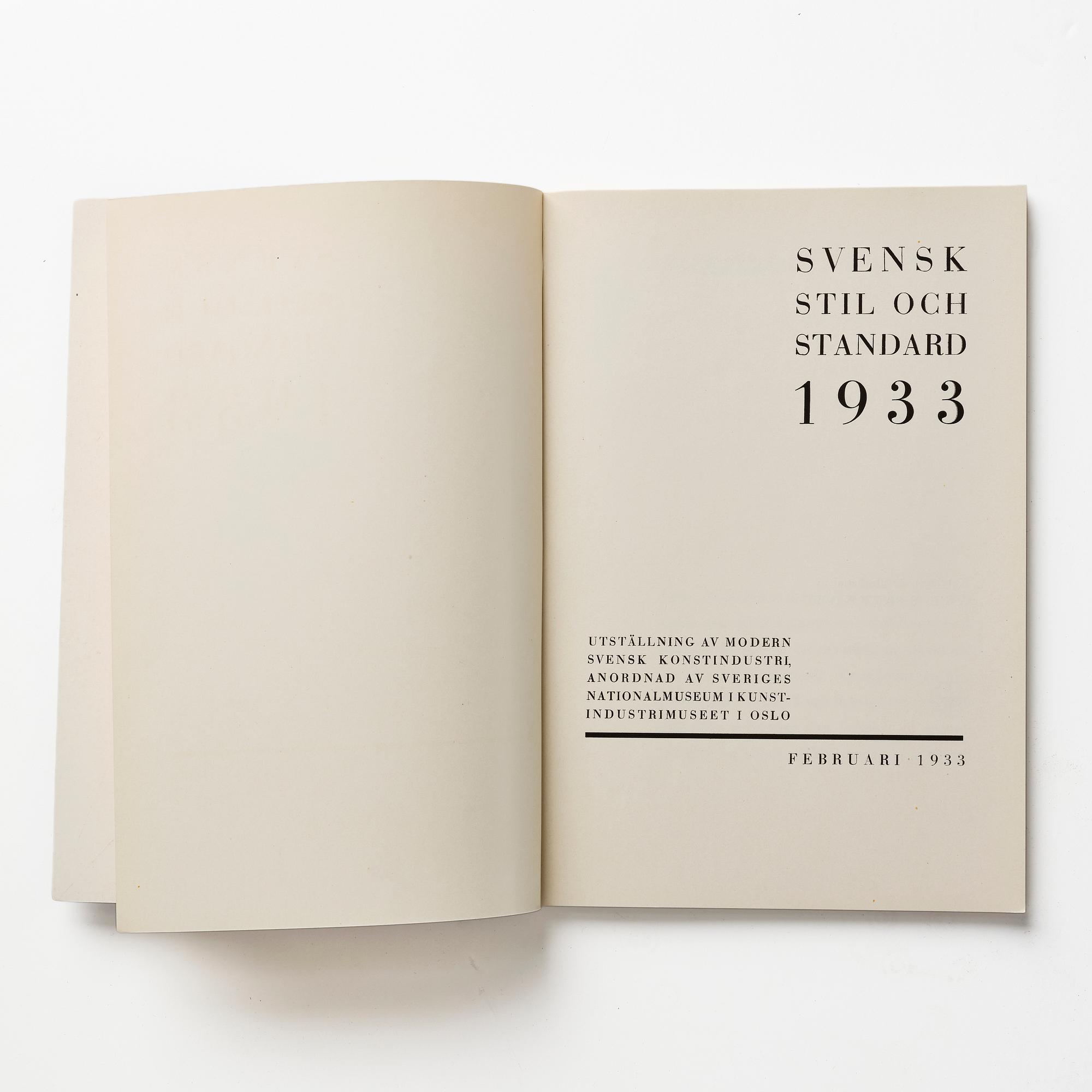 Catalogue, "Svensk stil och standard 1933".