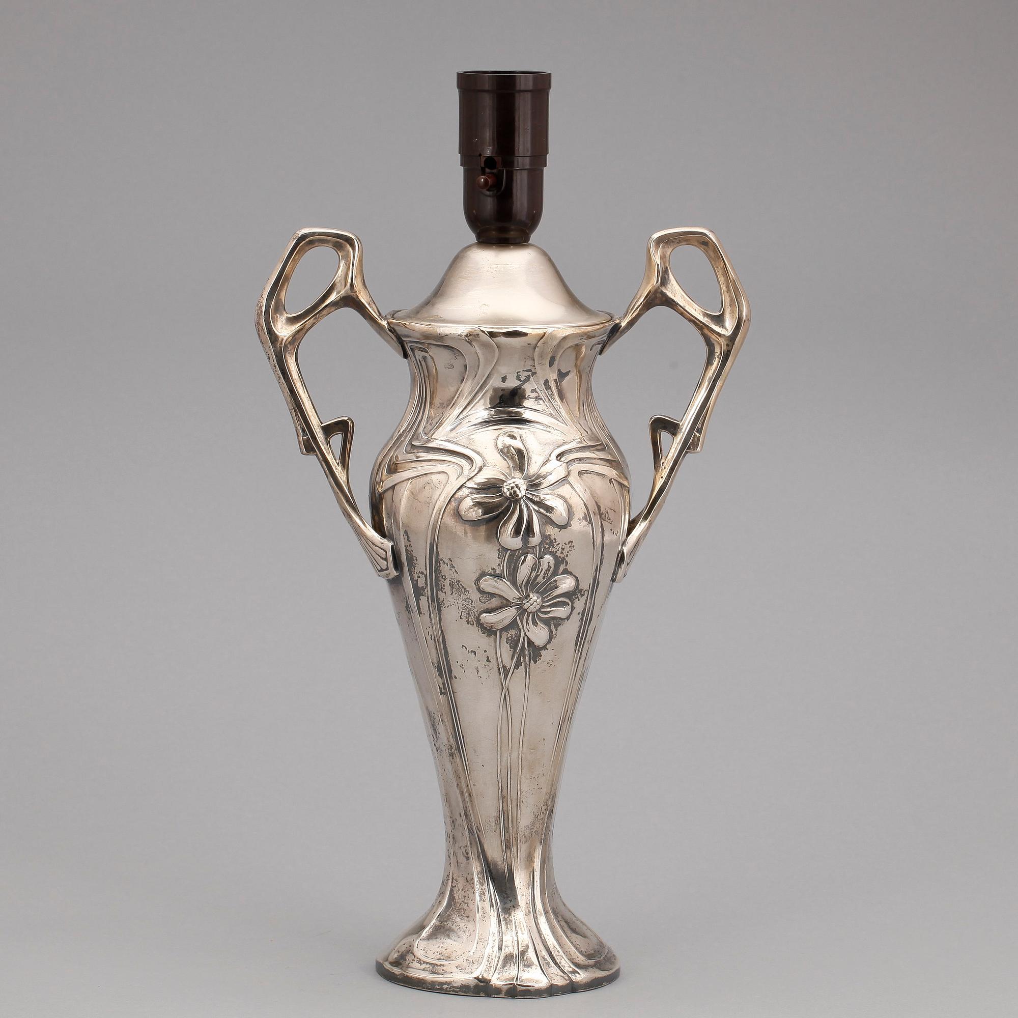 VAS/BORDSLAMPA, nysilver, jugend tidigt 1900-tal.