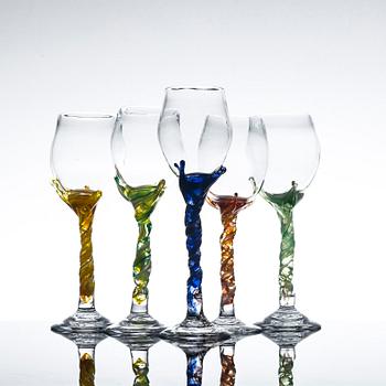VINGLAS, 5 st. Rikke Bruzelius, Glasseriet, Danmark.