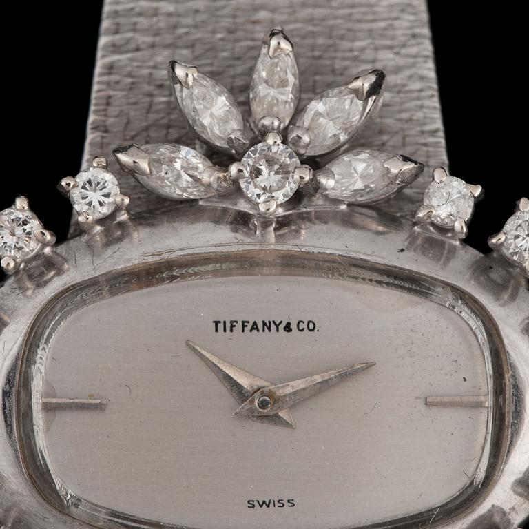 A Tiffany & co ladies wristwatch. Circa 1960- 70. Bezel set with brilliant- and navette-cut diamonds.