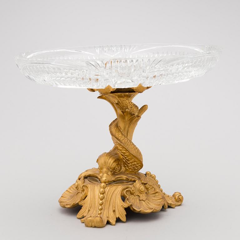 A mid-19th Century footed plate in gilt bronze and cut glass, presumably from Russia.