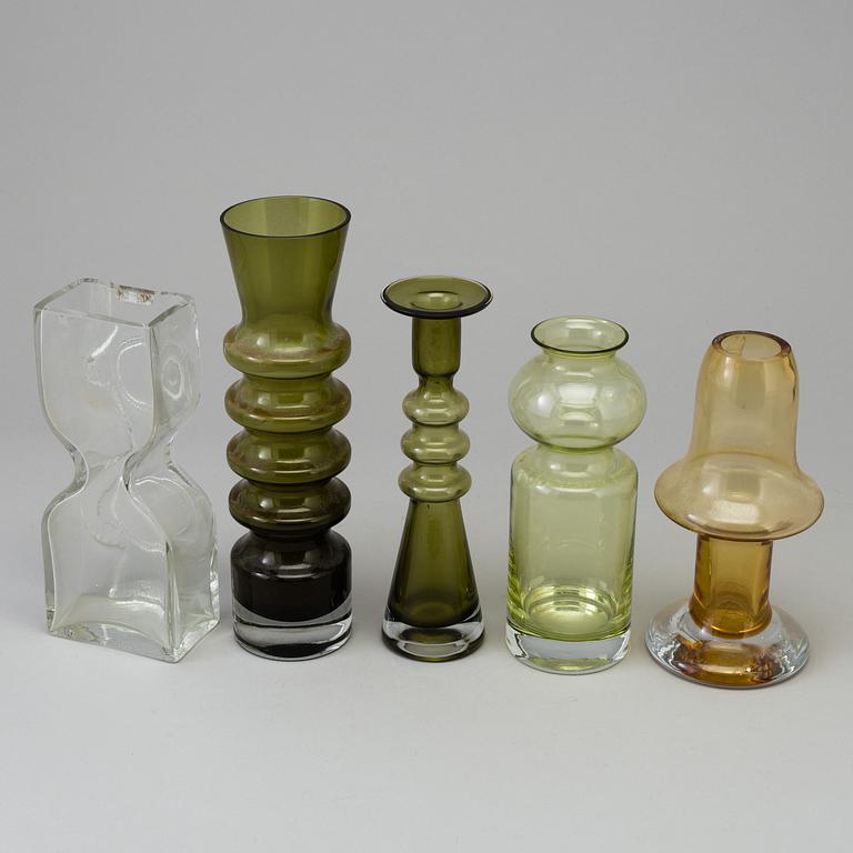 Five second half of the 20th century glass vases by Nanny Still, Tamara Aladin, Helena Tynell,