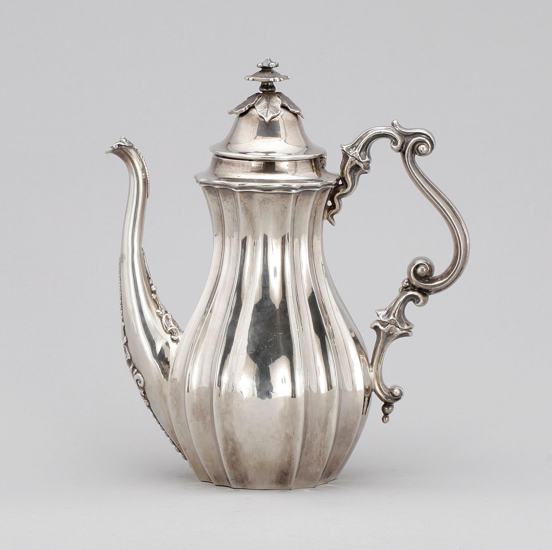 KAFFEKANNA, silver, nyrokoko, Gustav Möllenborg, Stockholm, 1848, vikt ca 513g.