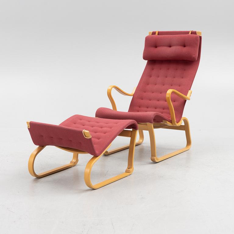 Bruno Mathsson, a 'Miranda' armchair with a foot stool, Mathsson International, Värnamo.