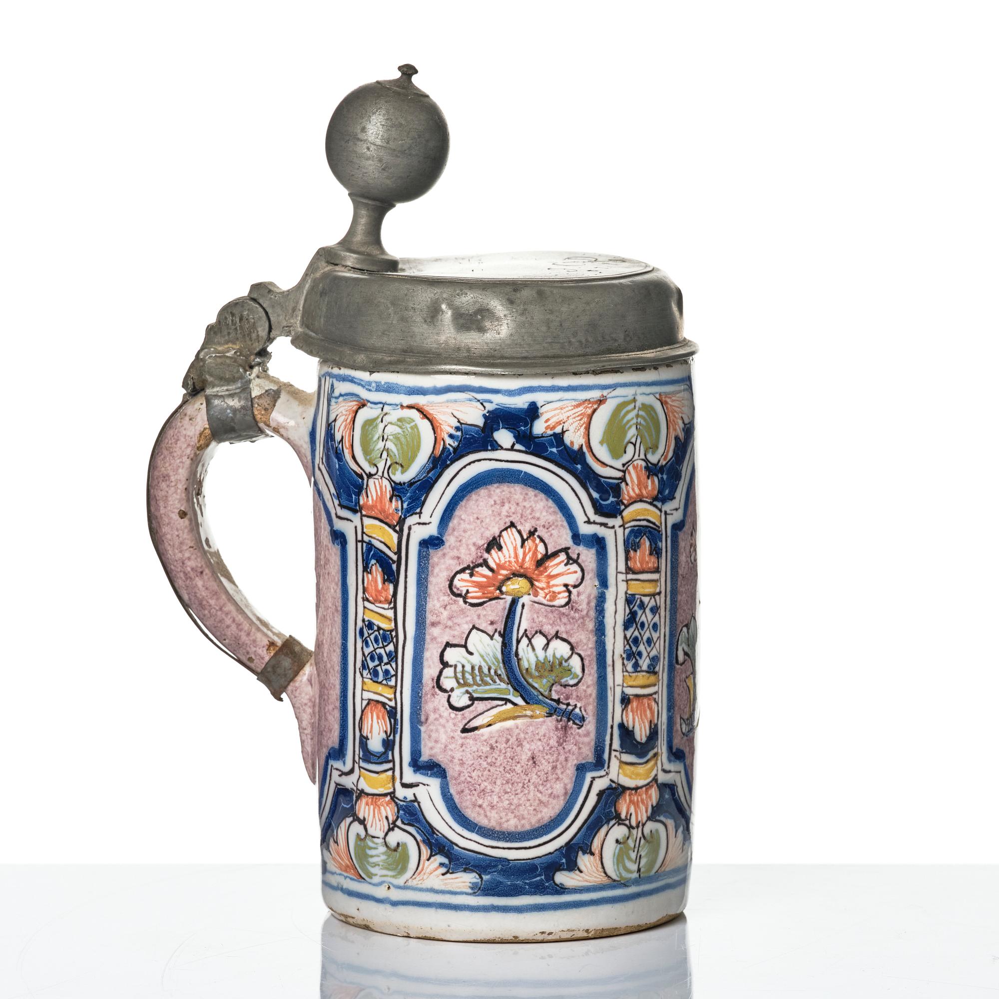 Stop och kanna, fajans, 1700-tal.