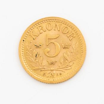 Gold coin, Sweden, Oscar II 5 kr, 1901.