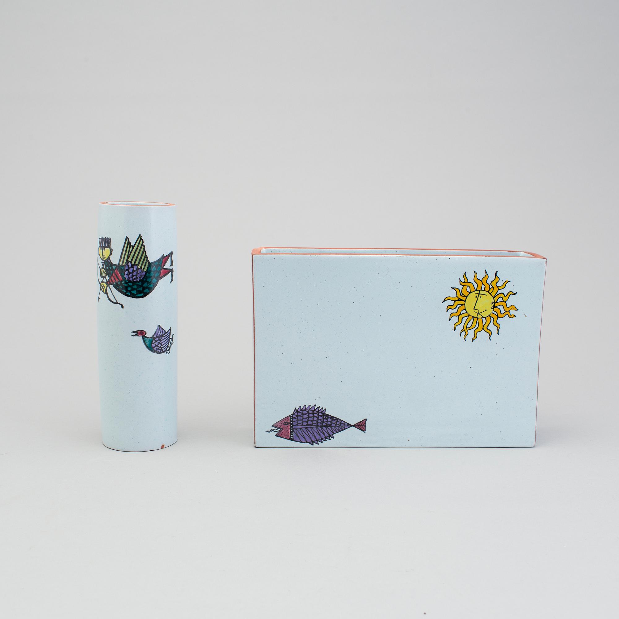 A set of two "Karneval" fayance vases by Stig Lindberg Gustavsberg studio.