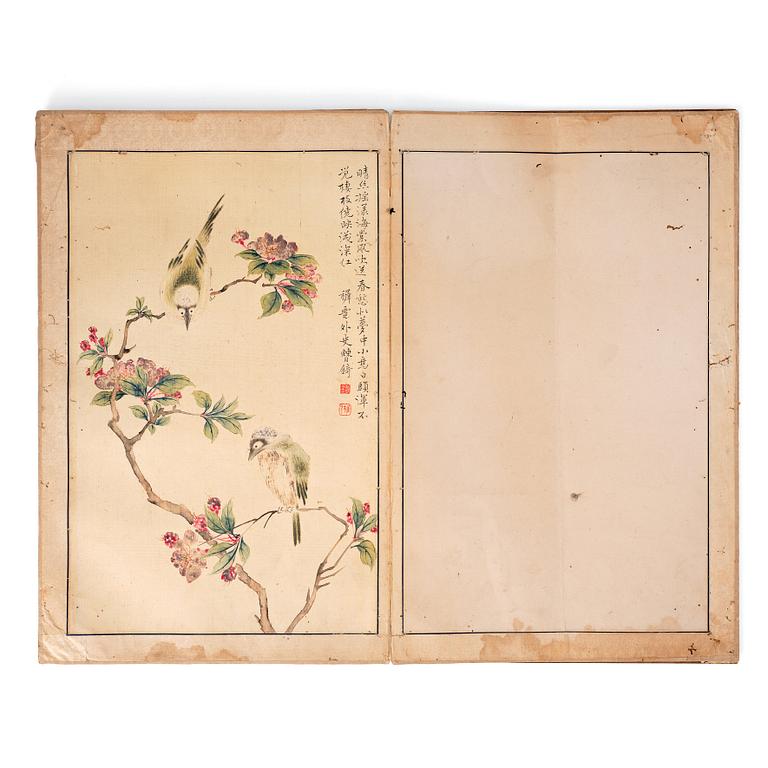 An album with 15 paintings, Qing dynasty (1644-1912). Signed Cao Qi.
