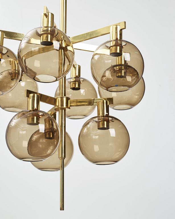 HANS-AGNE JAKOBSSON, a brass and glass nine-light ceiling light from Markaryd, second half of the 20th century.