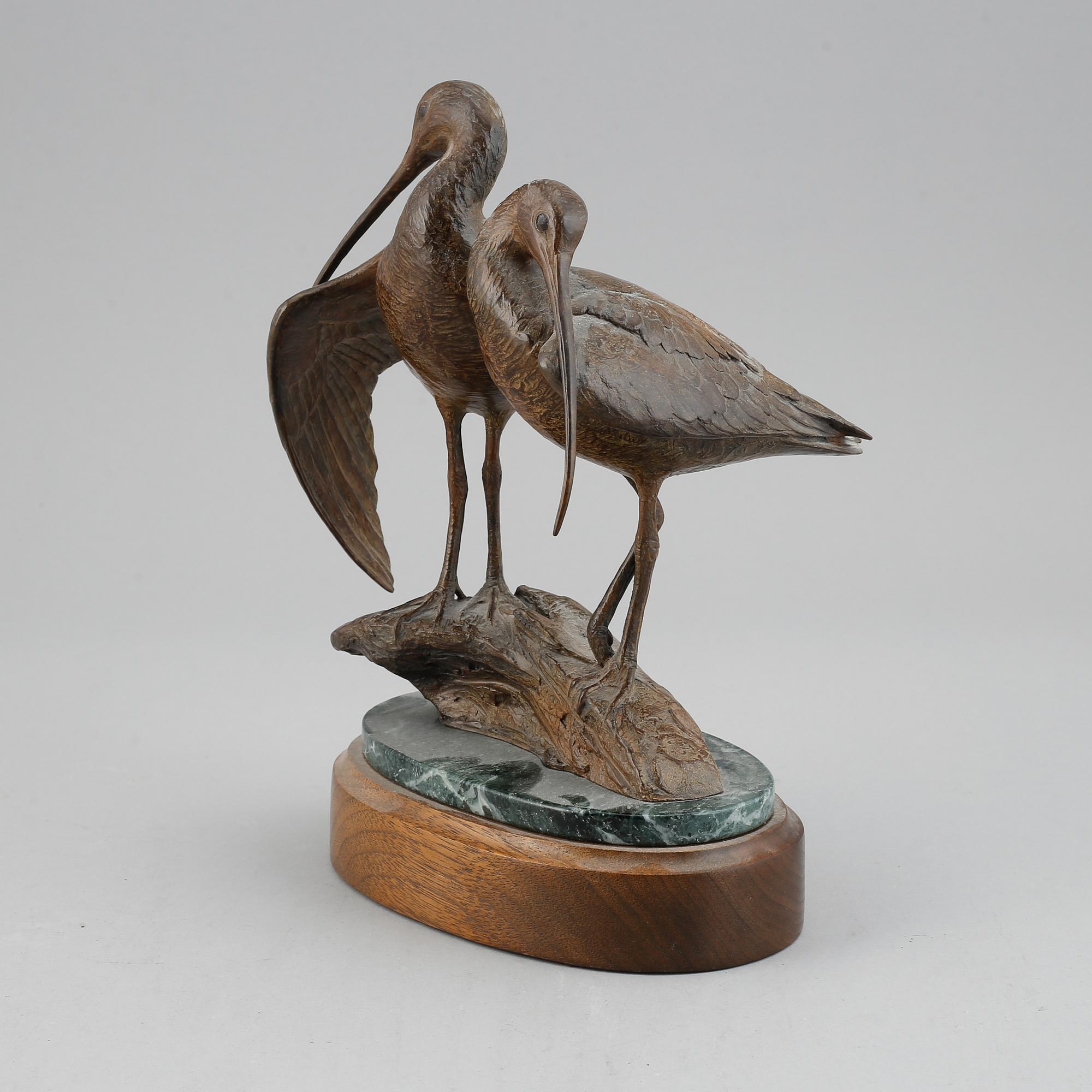 Kent Ullberg. A bronze sculpture of two curlews, signed Ullberg and numbered 12/50.