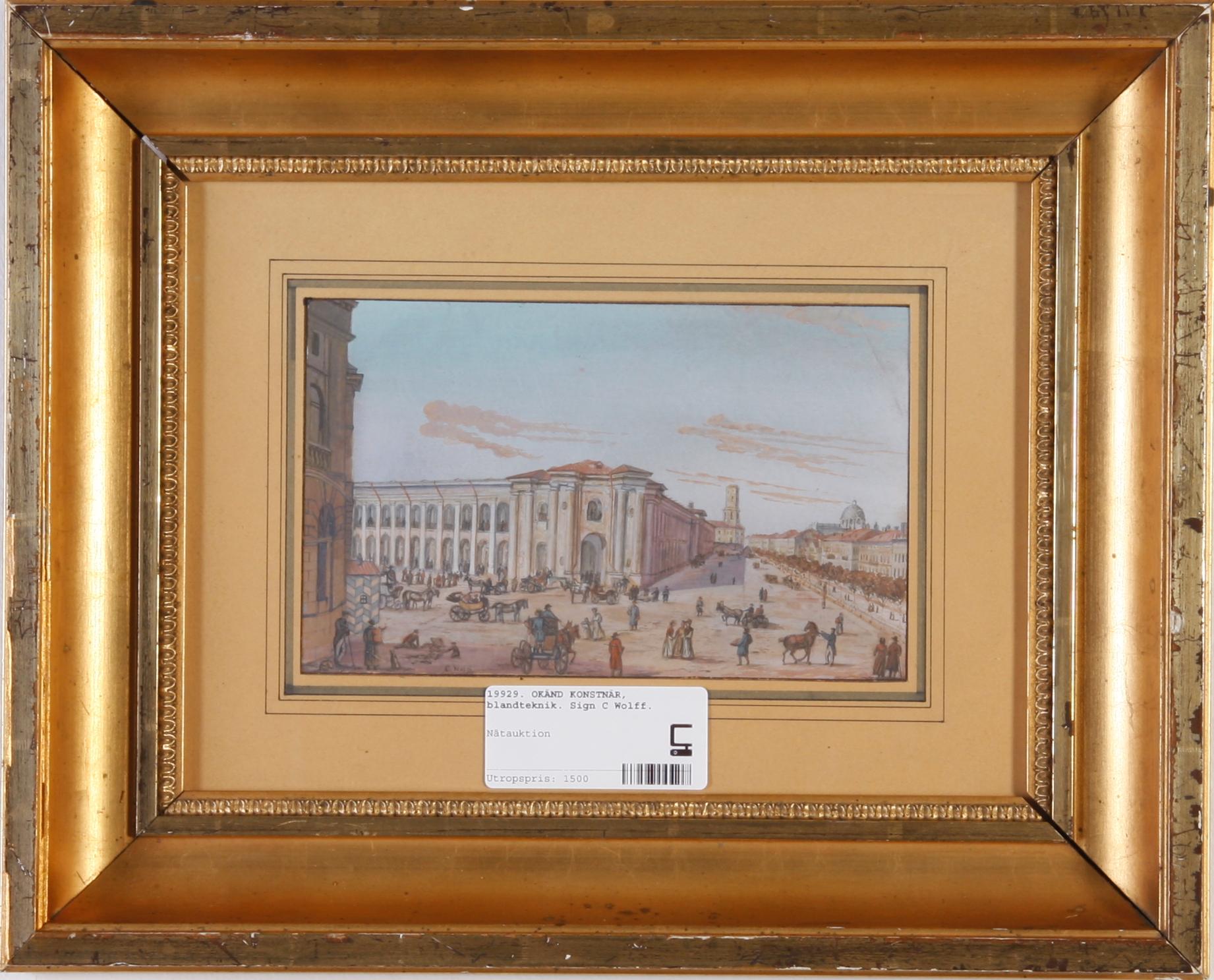 OKÄND KONSTNÄR, blandteknik. Sign. C Wolff. 1800-tal.