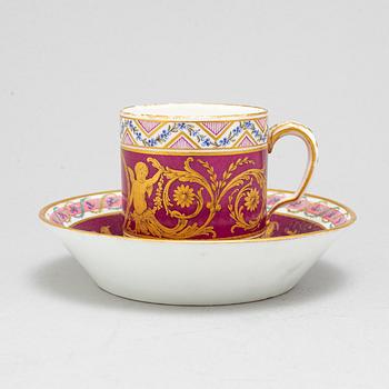 A French cup and saucer, 19th century, with a Sevre like mark.