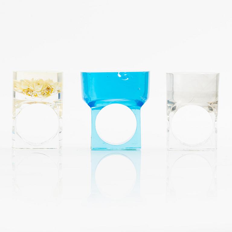 Siv Lagerström, three acrylic rings, 1970s.
