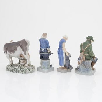 Figuriner 4 st, porslin, Royal Copenhagen (2) och Bing & Gröndahl (2).