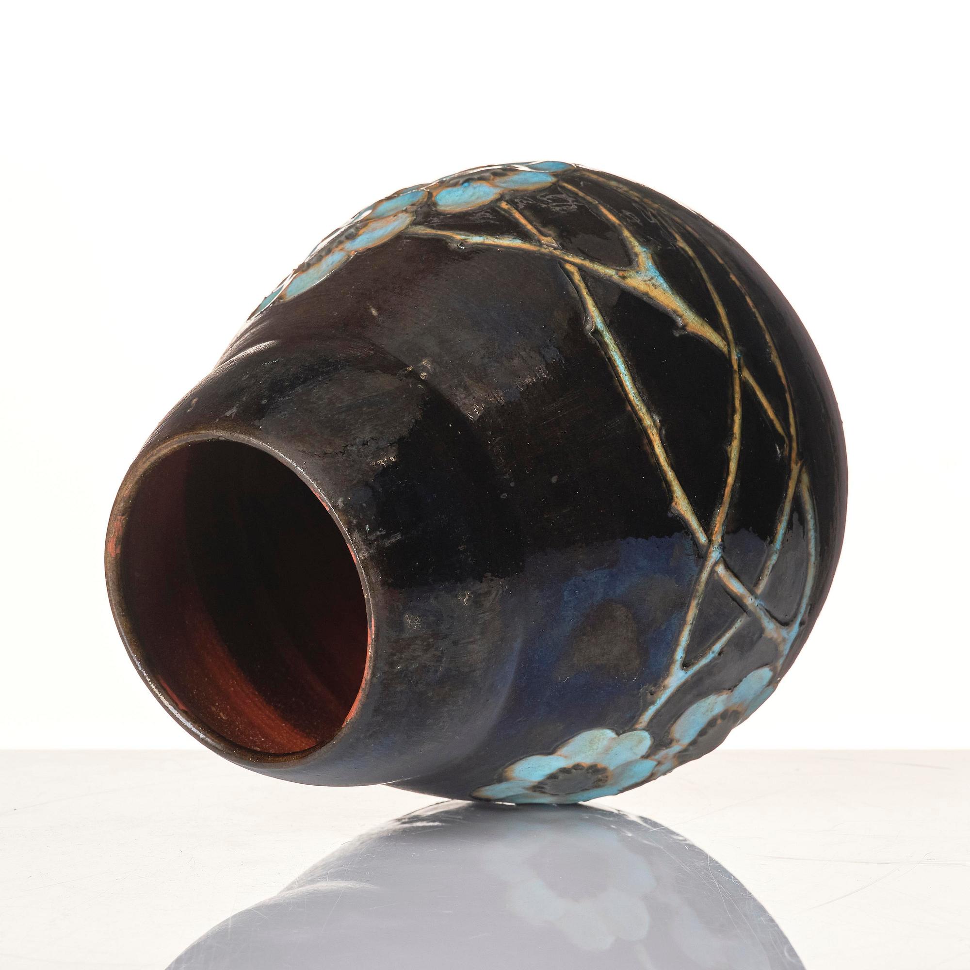 Hilma Persson-Hjelm, a glazed earthenware art nouveau vase, executed in her own studio, Arvika 1918. No 5196.