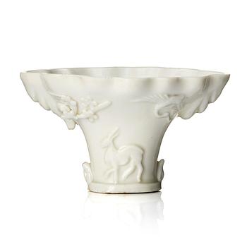 1001. A blanc de chine libation cup, Qing dynasty, 18th century.
