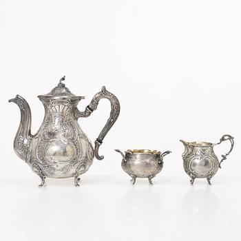 Georg Wessfelt, A Rococo style three piece silver coffee service, Malmö 1959 and 1965.
