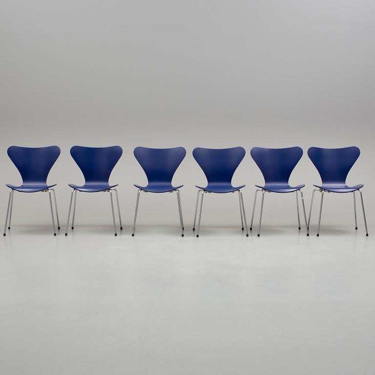 ARNE JACOBSEN, stolar, "Sjuan", 6 stycken, Fritz Hansen, 1900/2000-tal.
