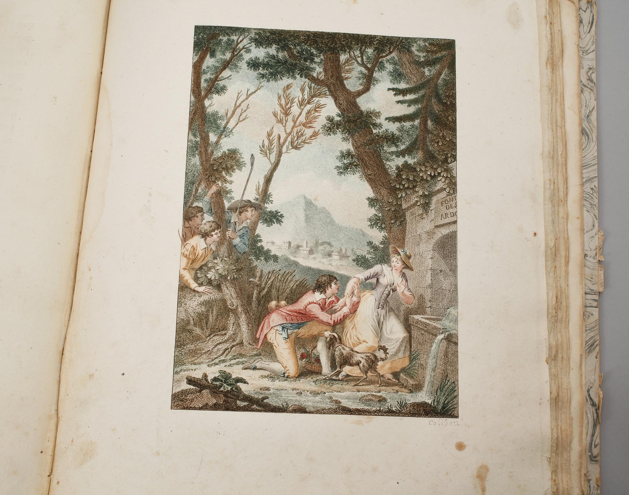 BOK, "Galatée, roman pastoral; imité de Cervantes", M de Florian, med 4 färggravyrer av M. Monsiau, Paris 1793.