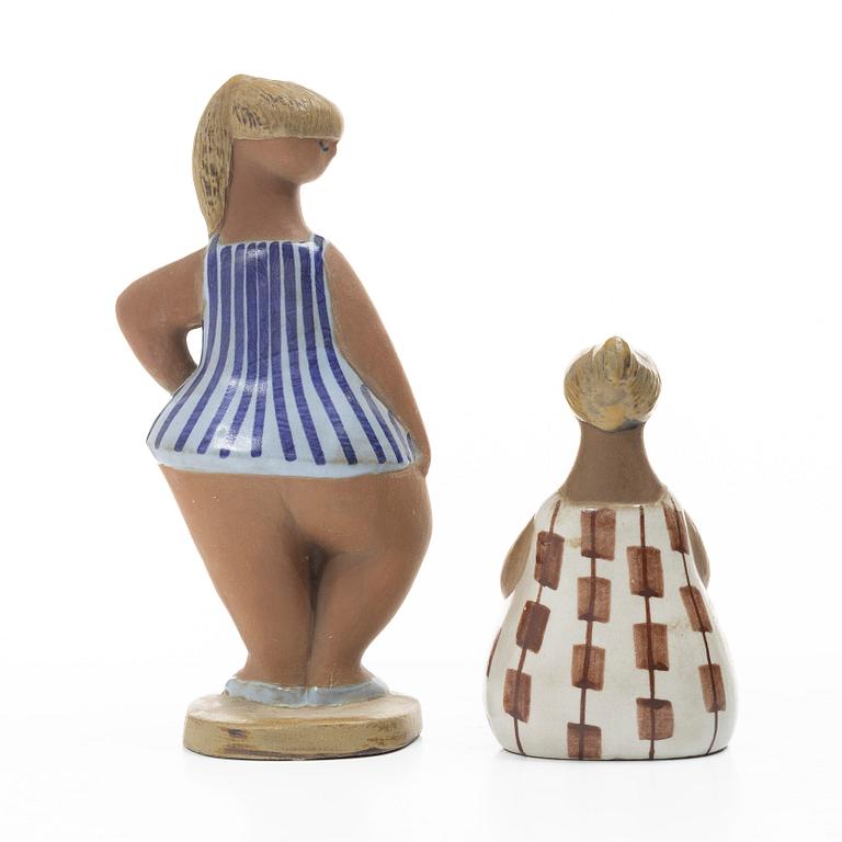 Lisa Larson, two stoneware figurines, 'Dora' & 'Charlotta' from the series 'ABC-flickorna', Gustavsberg, Sweden.