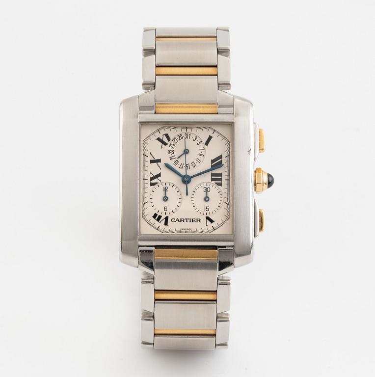 Cartier, Tank Francaise, chronograph, wristwatch, 28 x 28 (36) mm.