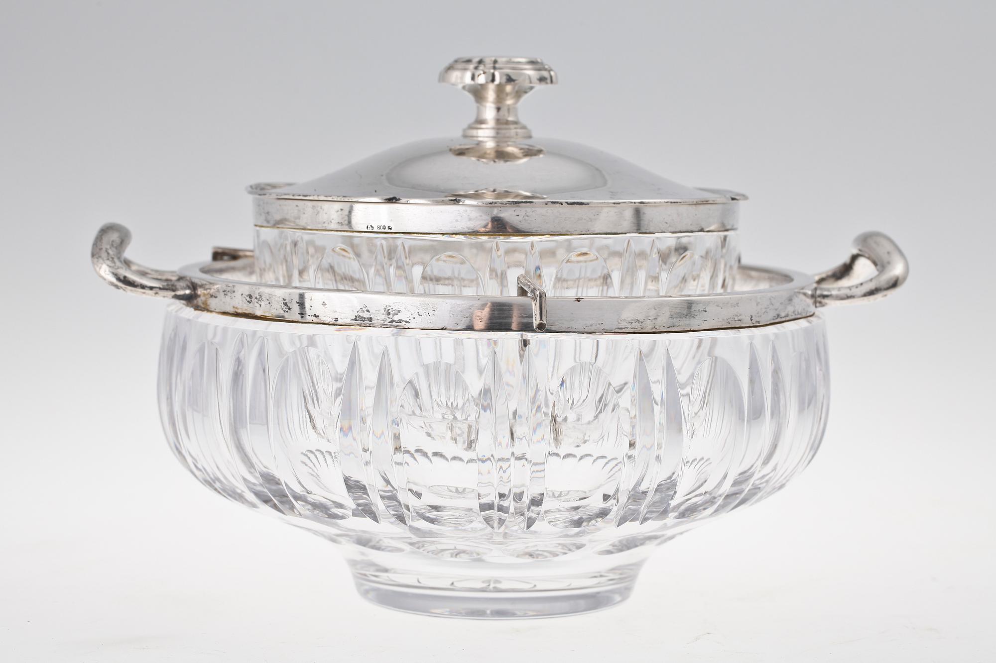 KAVIARSKÅL, glas och silver. Tyskland, tidigt 1900-tal.