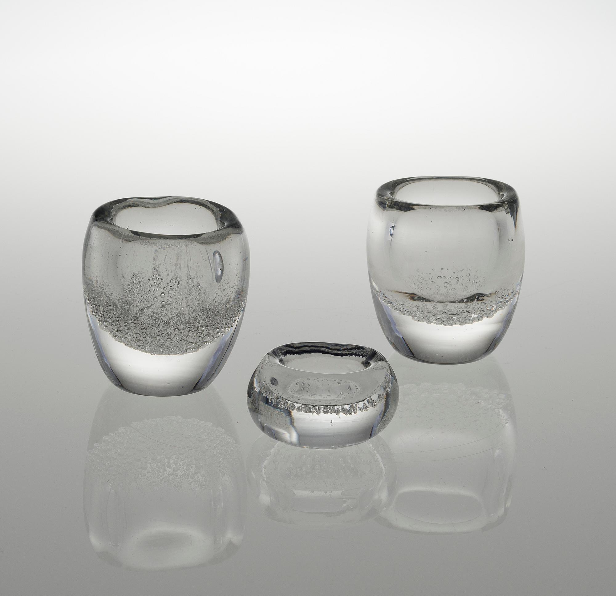 KAJ FRANCK, BOWLS, 3 pcs, glass, signed K. Franck Iittala.