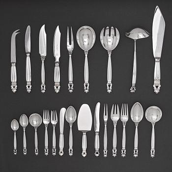 122. Johan Rohde, a set of 168 pcs of sterling and stainless steel "Acorn" flatware, Georg Jensen, Copenhagen post 1945.