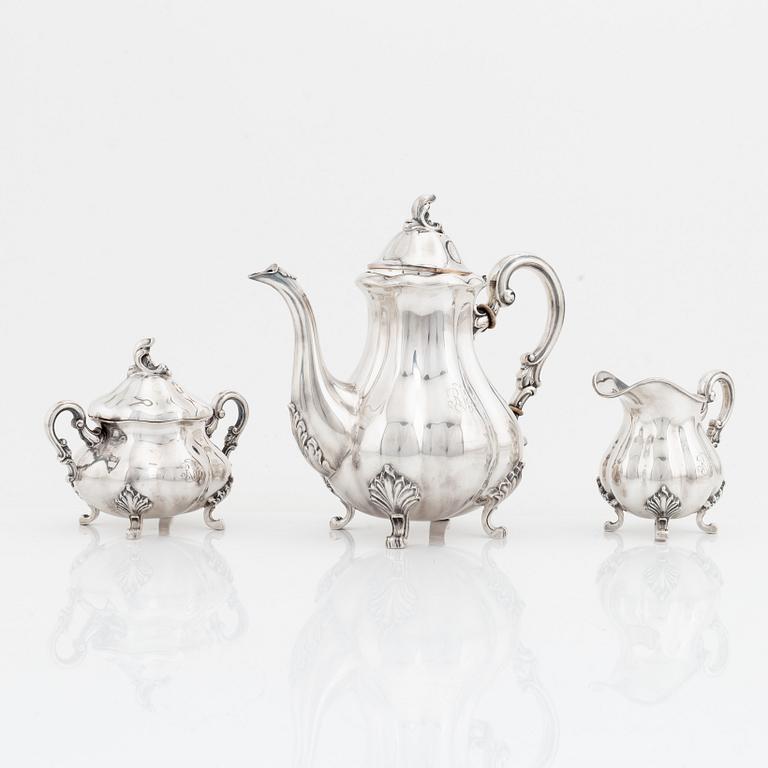 Kaffeservis, 3 delar, silver, rokokostil, Norge, svenska importstämplar, 1900-talets början.