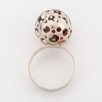Liisa Vitali, sterling silver and carnelian ball ring.