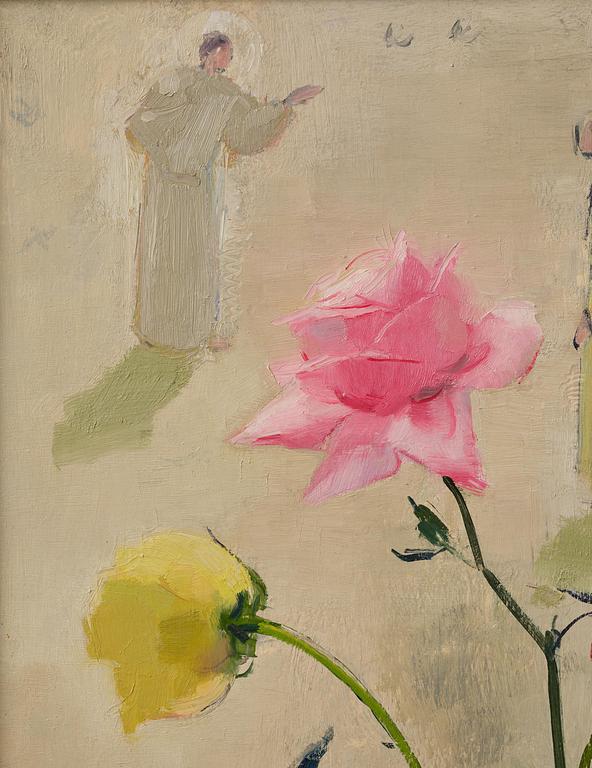 Olle Hjortzberg, Roses with figures in the background.