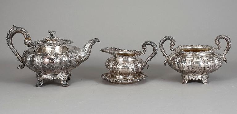 TESERVIS, 3 delar, sterling silver, James Lee Bass, Dublin 1838-39. Tot. vikt 2351 g.