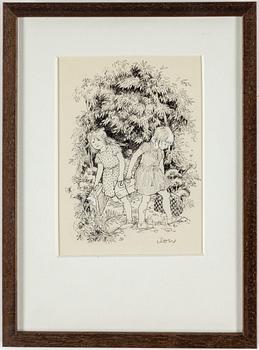 ILON WIKLAND, ink drawing, signed ilon in pencil.