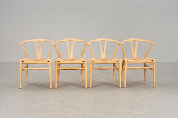 KARMSTOLAR, 4 st, Hans J Wegner, "Y-stolen", Carl Hansen & Søn, Danmark. 1900-talets andra hälft.