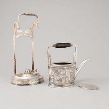 GEBRÜDER BING, a silver plate teapot and heater, Nürnberg, Germany, early 20th Century.