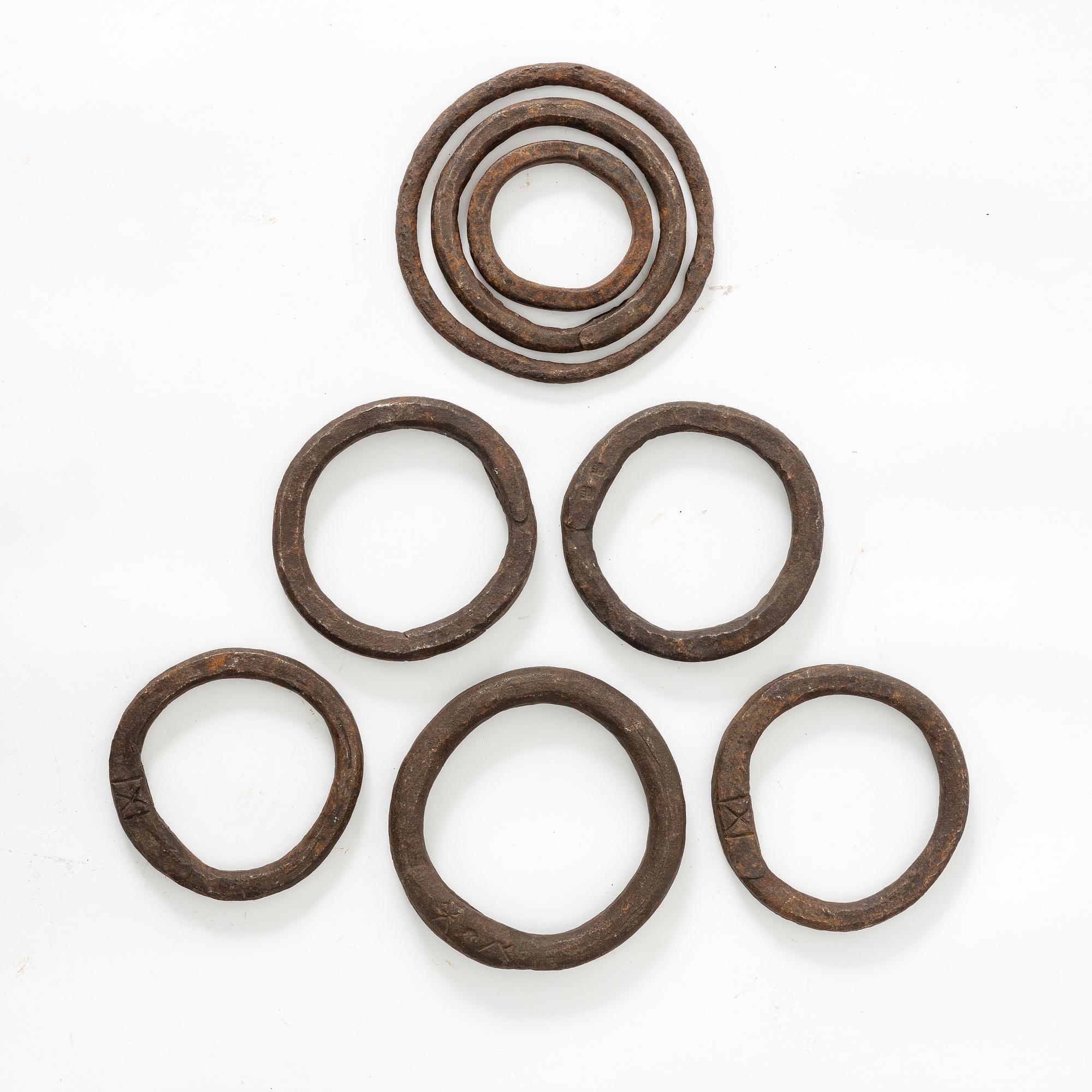 A set of eiht iron rings, Sweden, 17th / 18th century.