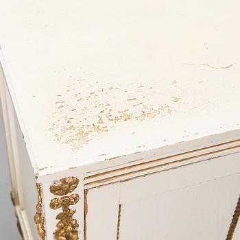 A Gustavian style dressing table with mirror, stool and  a pair of bed side tables, mid 20th century.