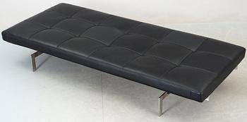 A Poul Kjaerholm 'PK-80' steel and black leather daybed by Fritz Hansen, Denmark 2005, maker's mark in the steel.