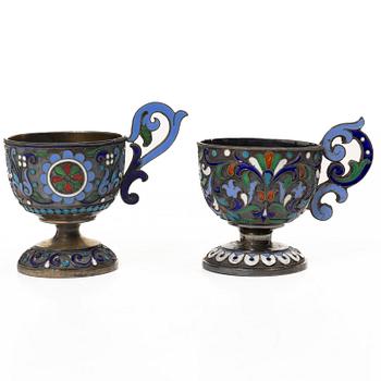 Supkoppar, 5 st, silver och cloisonne, St Petersburg, Ryssland, efter 1882.