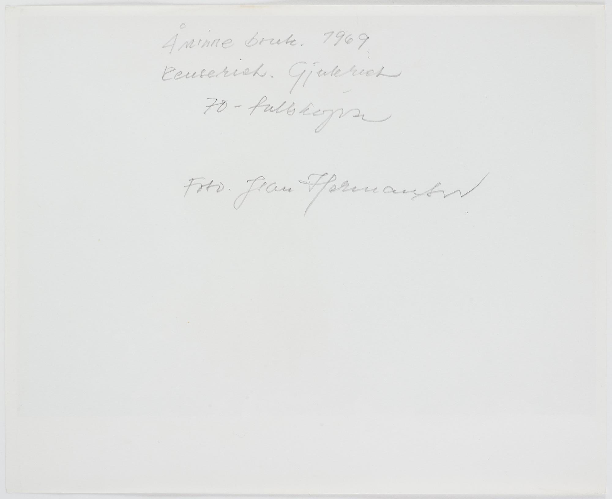 Jean Hermanson, fotografi signerad a tergo. Framtagen på 70-talet.