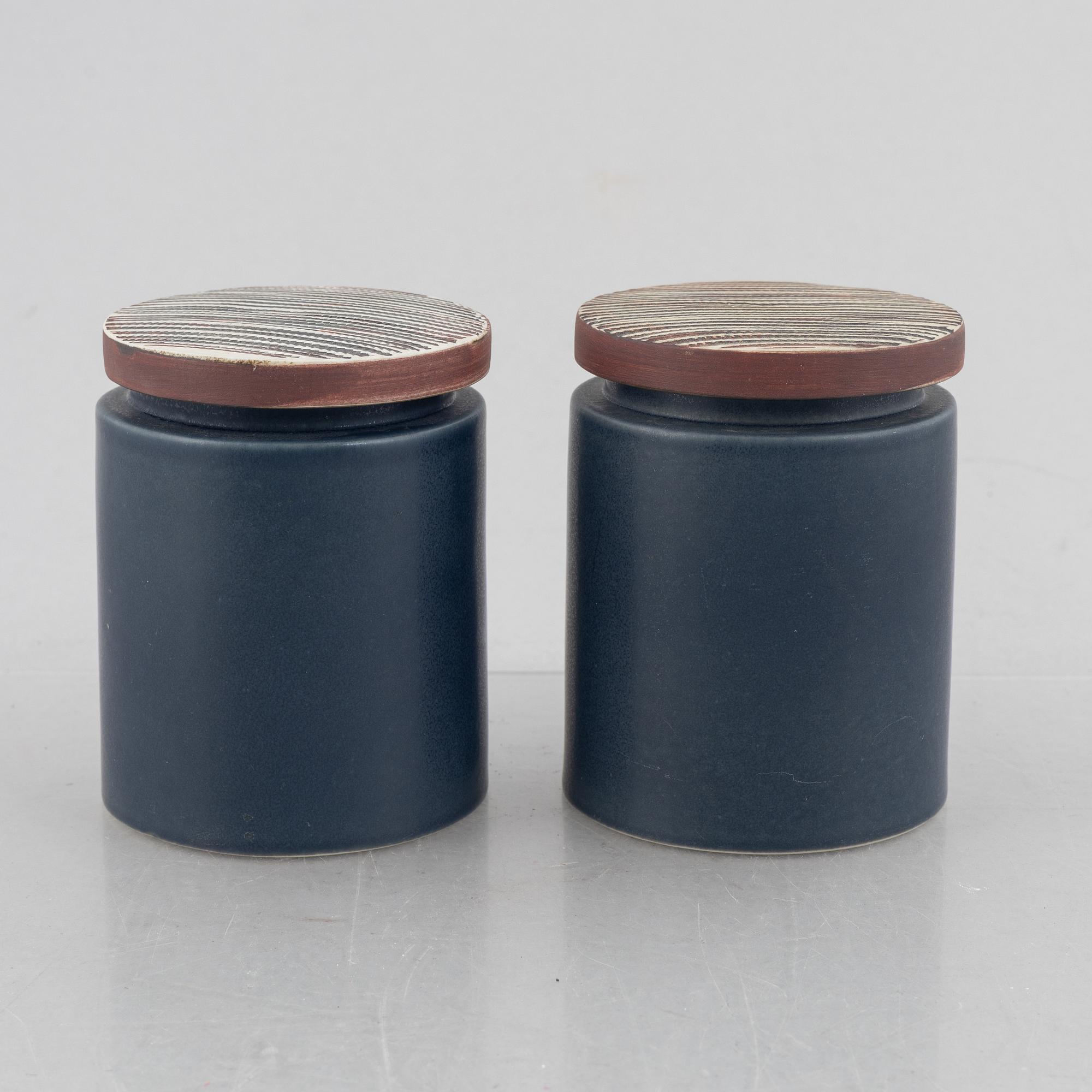 Bengt Berglund, a pair of 'Stampe' lidded stoneware jars, Gustavsberg, Sweden,.