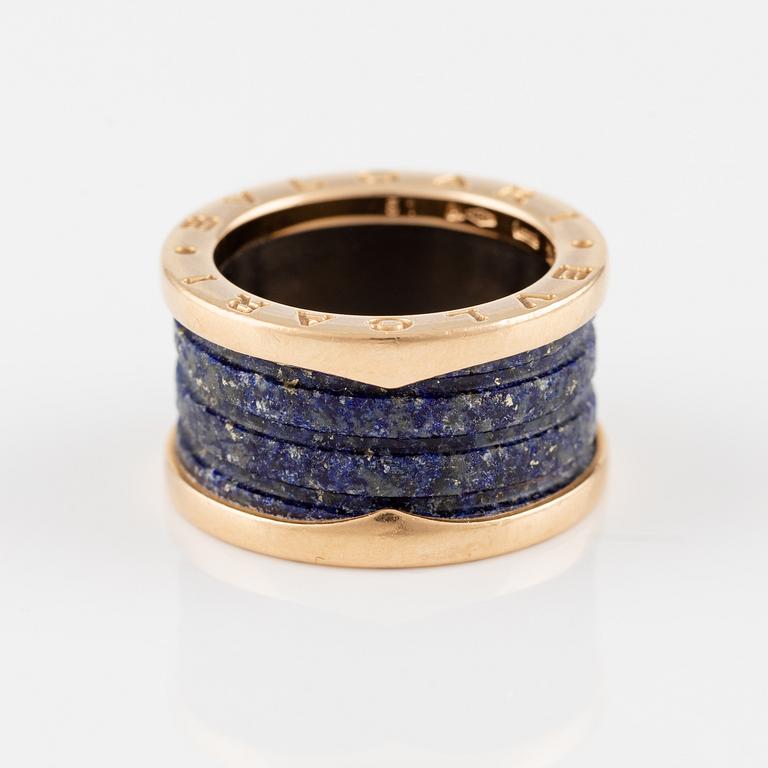 A Bulgari B.zero1 ring in rose gold with blue marble.